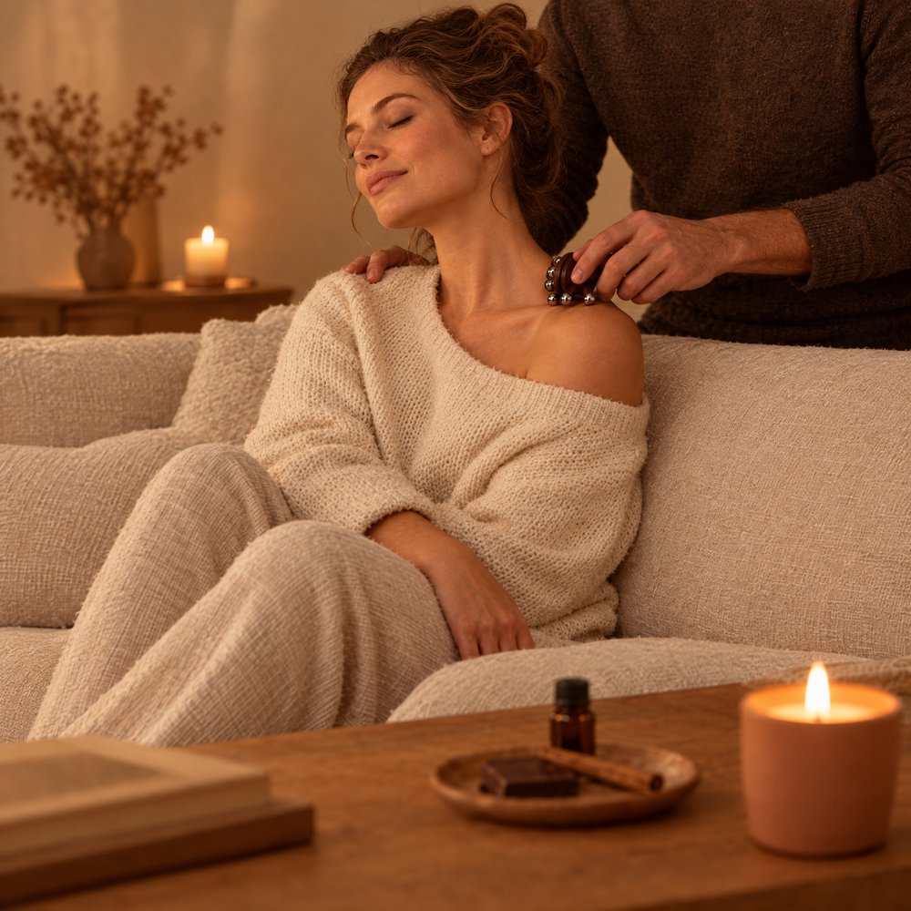 Massage à deux sur le canapé