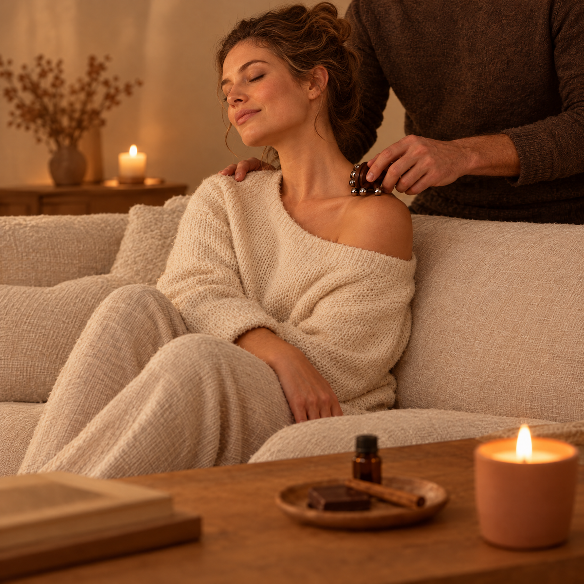 Massage à deux sur le canapé