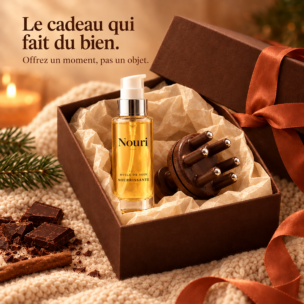 Coffret cadeau Nouri : huile de soin et brosse de massage
