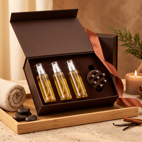 Coffret Rituel Nouri : 1 brosse de massage et 3 huiles